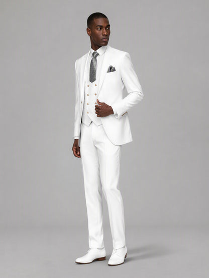 Men's White 3-Piece Suit Set – Jacket, Double-Breasted Vest & Trousers