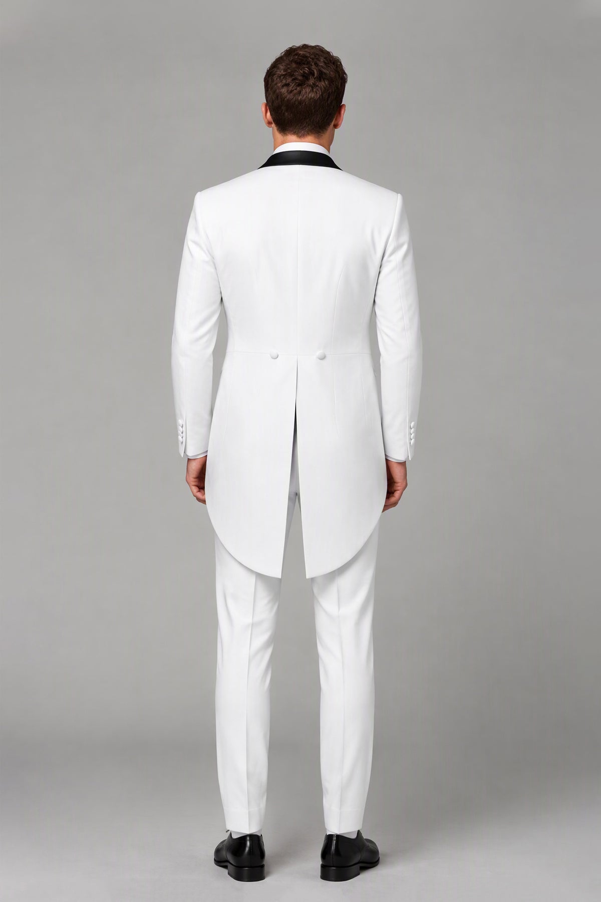 Savile White 3-Piece Tailcoat Tuxedo Suit with Black Peak Lapel