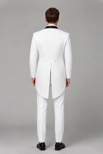 Savile White 3-Piece Tailcoat Tuxedo Suit with Black Peak Lapel