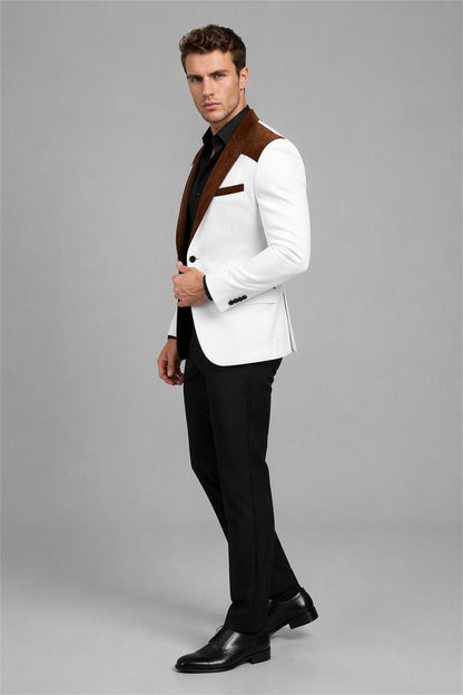 Men's White Velvet Contrast Blazer - Walking Full Length | Savile AA0001