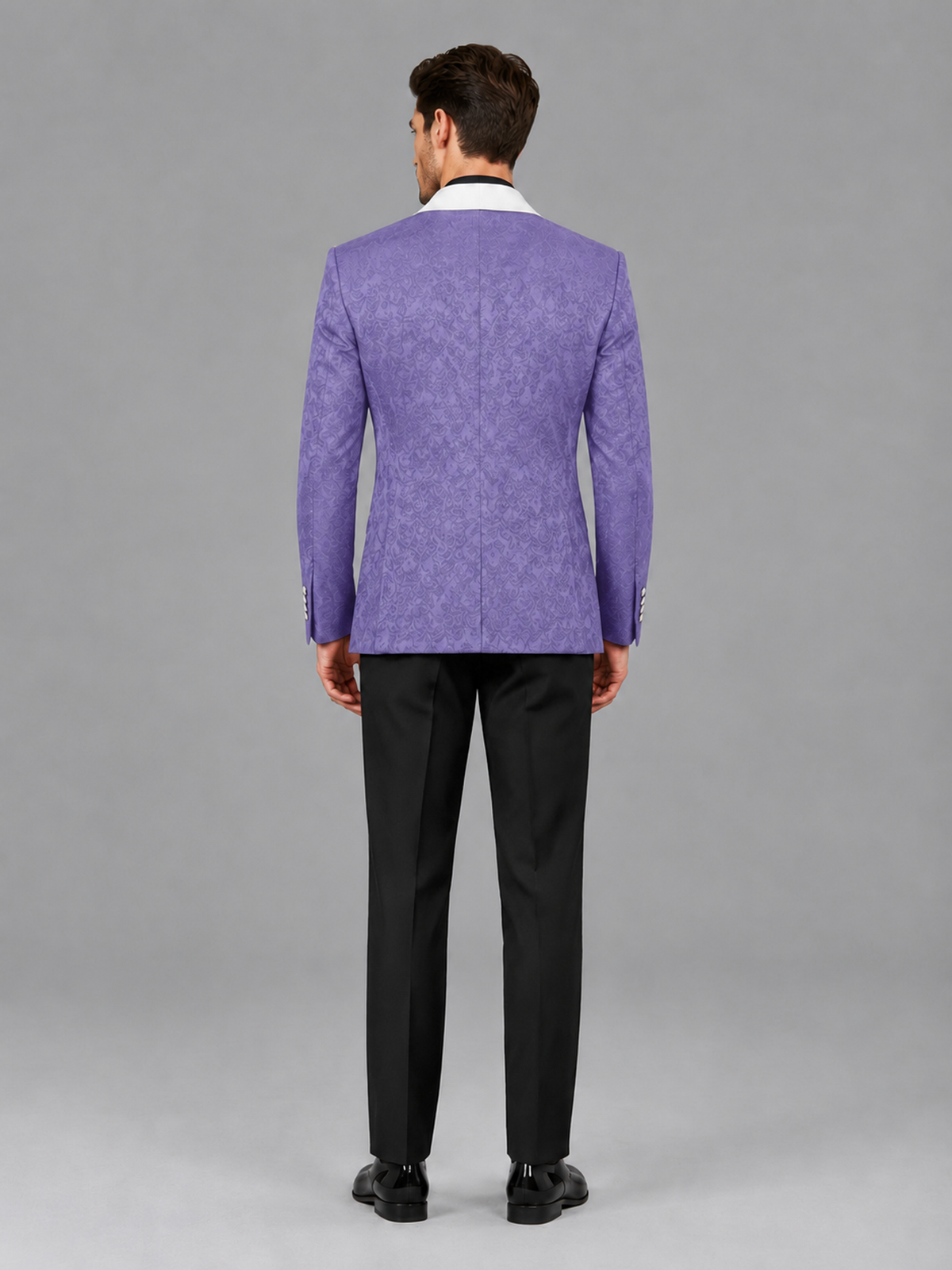 Savile Men's Wisteria Jacquard White Shawl Lapel 2-Piece Tuxedo Suit Set | Jacket & Trousers - Wisteria - Wisteria (2)