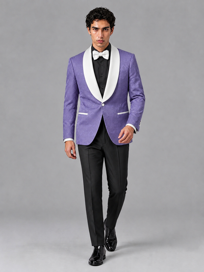 Savile Men's Wisteria Jacquard White Shawl Lapel 2-Piece Tuxedo Suit Set | Jacket & Trousers - Wisteria - Wisteria (3)