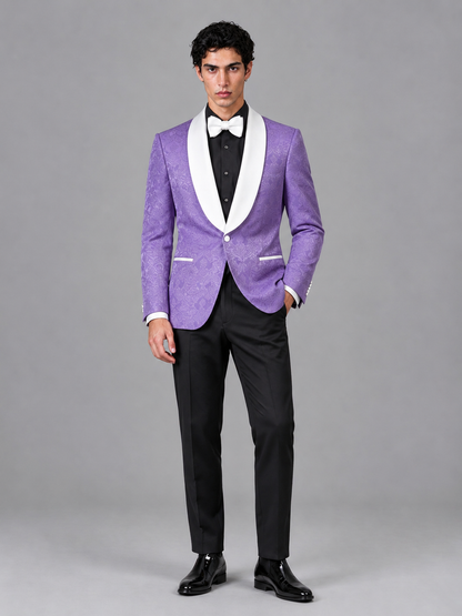Savile Men's Wisteria Jacquard White Shawl Lapel 2-Piece Tuxedo Suit Set | Jacket & Trousers - Wisteria - Wisteria (4)