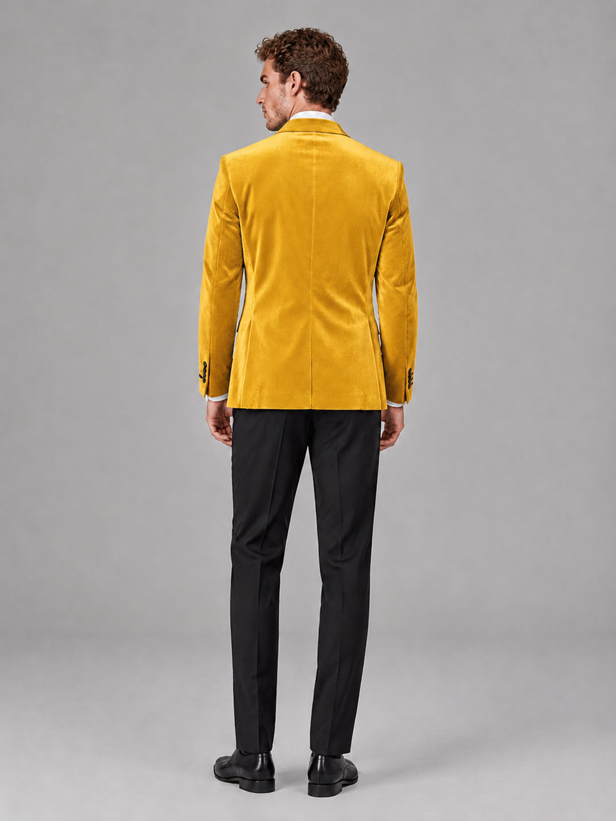 Savile Men's Yellow Velvet Peak Lapel 2-Piece Tuxedo Suit Set | Jacket & Trousers - Yellow