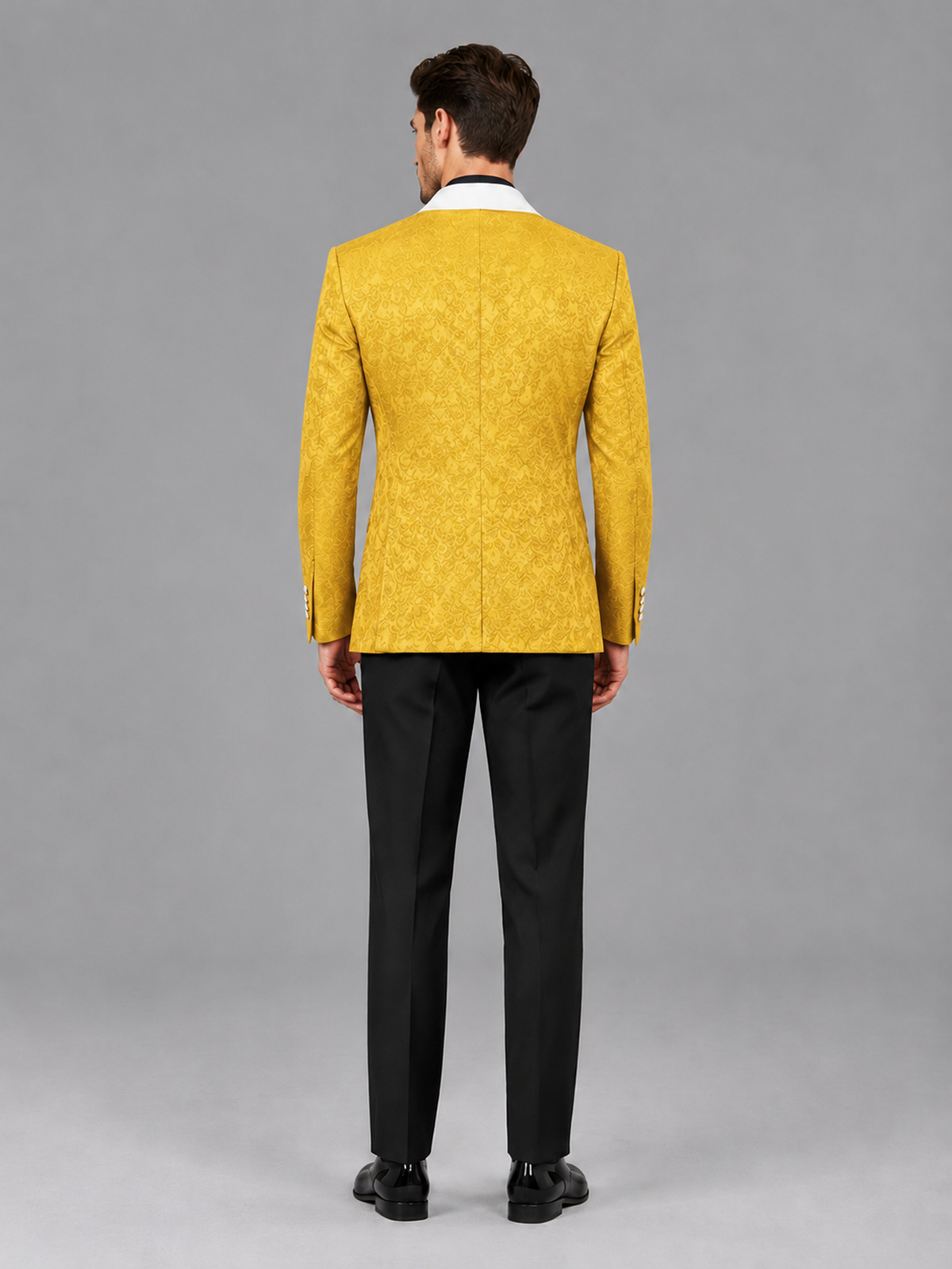 Savile Men's Yellow Jacquard White Shawl Lapel 2-Piece Tuxedo Suit Set | Jacket & Trousers - Yellow - Yellow (2)