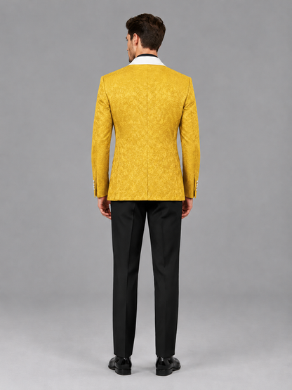 Savile Men's Yellow Jacquard White Shawl Lapel 2-Piece Tuxedo Suit Set | Jacket & Trousers - Yellow - Yellow (2)