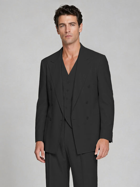 Men's black Double-Breasted 2-Piece Suit – Peak Lapel Wedding & Beach Formal Set with Vest - black