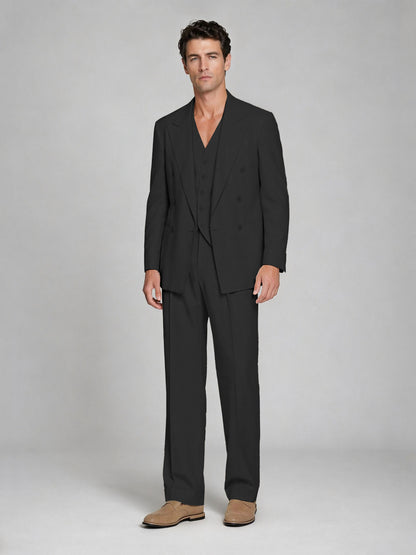 Men's black Double-Breasted 2-Piece Suit – Peak Lapel Wedding & Beach Formal Set with Vest - black