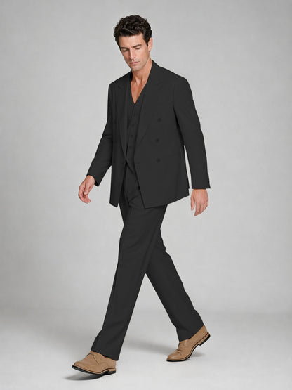 Men's black Double-Breasted 2-Piece Suit – Peak Lapel Wedding & Beach Formal Set with Vest - black